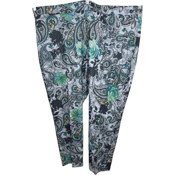 Susan Graver Printed Regular  Ponte Slim Leg Ankle Pants Dark Jade 3X NWOT - Picture 1 of 12